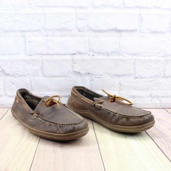 LL Bean Brown Leather Flannel Lined Handsewn Slippers Size 13 Medium - Picture 3 of 9